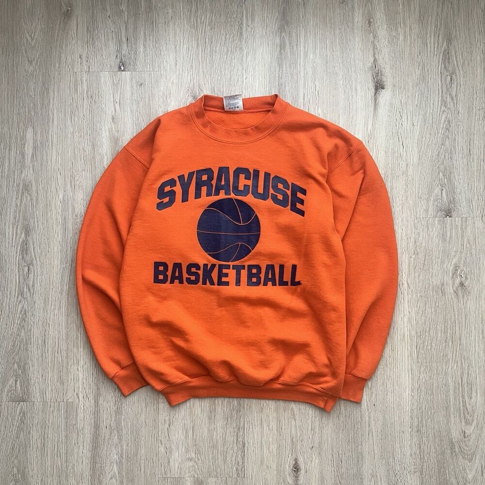 Vintage Style Syracuse University Basketball Crewneck Sweatshirt Orange Mens M
